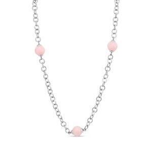 Judith Ripka Pink Rose Quartz Beaded Chain Necklace in Sterling Silver 18in